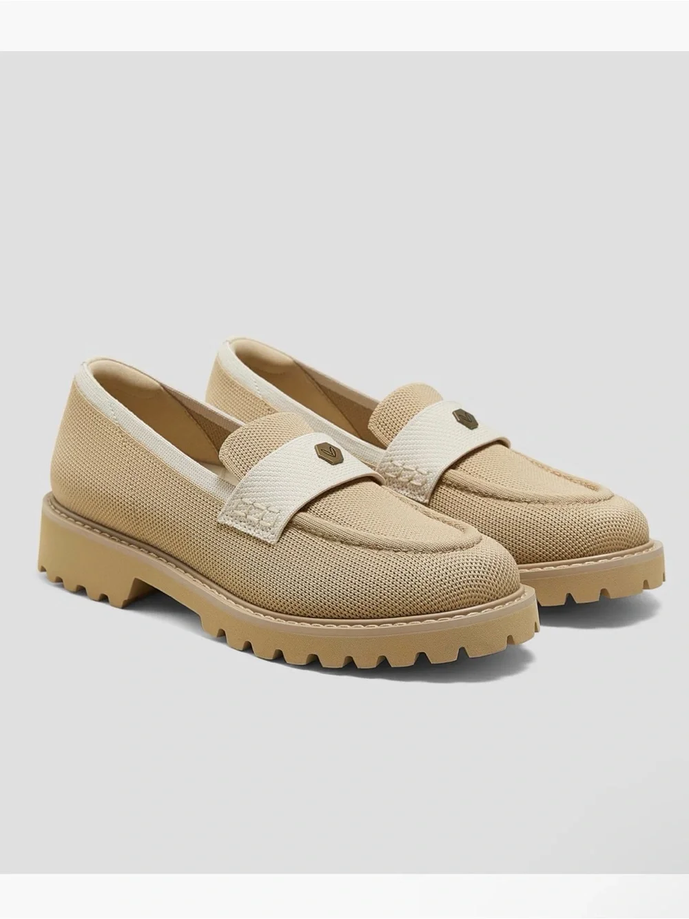 Vivaia Women’s Neutral Beige Loafers - Slip-On Knit Flats Size 38